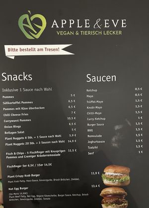 Speisekarte Snacks  at Apple & Eve Vegan und tierisch lecker in Bremen