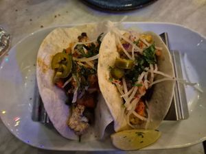 Veg and blackbean soft tacos $8 each: v.nice at Little Birria Mascot in Mascot