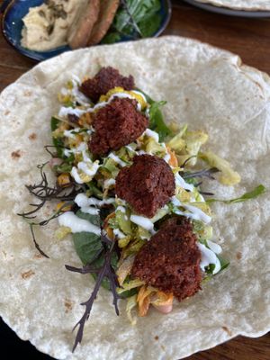 Orchard salad wrap with falafel  at Heart & Soul in Newquay