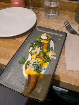 Roasted carrots with pesto and cashew cream at Poco Tapas Bar - Bristol in Bristol