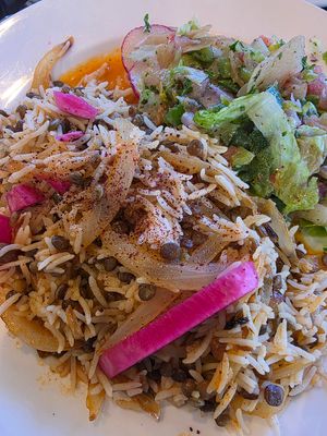 Mujaddara platter (lentils, rice & onions) at Nick's Taverna in Ashburn