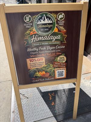 Sign  at Himalaya Vegan Organic Restaurant in New York City