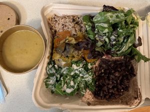 The six item plate.  Also available à la carte    at Himalaya Vegan Organic Restaurant in New York City