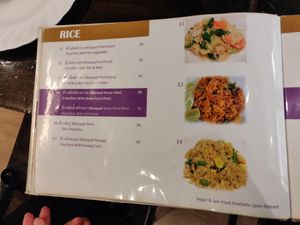 Menu: rice dishes at Kruaboon Thai in Bangkok
