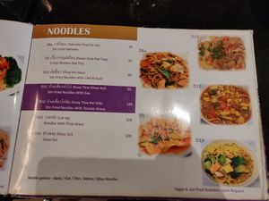 Menu: noodle dishes at Kruaboon Thai in Bangkok