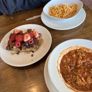 Roasted Red Pepper Tagliatelle, Vegan French Toast Casserole, Vegan Chilli  at Sammy J's Diner in St Catharines