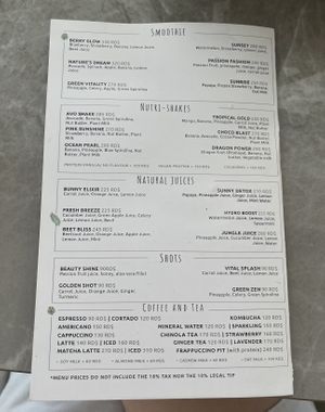 menu drinks  at GreenFit Healthy Café in Punta Cana