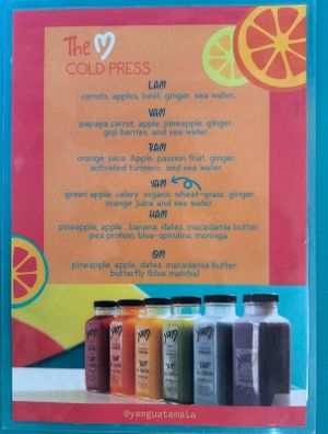 Cold press juice at YAM in Antigua