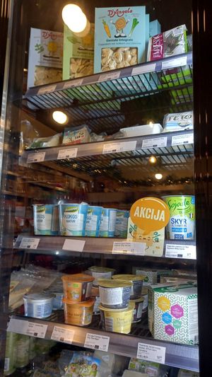 vegan cheese and yoghurt in the shop at Zdravica & Kavica - Martinovka in Zagreb