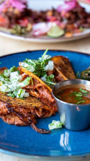 Quesabirria tacos made with Juicy Marbles vegan steak - gf, vegan, nut free   at Antojitos Cantina in Edinburgh