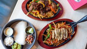 Fajitas: choose from barbacoa seitan or Oaxacan ch*kn - vegan, nut free   at Antojitos Cantina in Edinburgh
