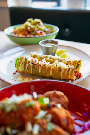 Spinach Taquitos - gf, vegan, nut free   at Antojitos Cantina in Edinburgh