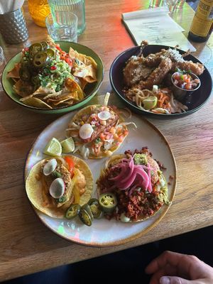 Loaded nachos, mixed tacos, jalapeños rellenos at Antojitos Cantina in Edinburgh