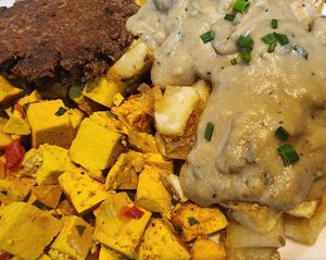 Groovy gravy and soysage was the superstar of this tofu scramble dish at The Little Grill in Harrisonburg