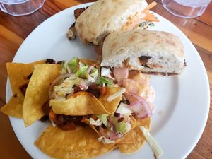 tofu banh mi with side of small nachos at The Little Grill in Harrisonburg
