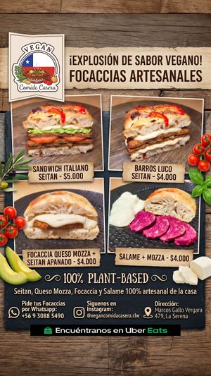 Flyer Sandwich focaccia Vegan  at Vegan Comida Casera by CLW in La Serena