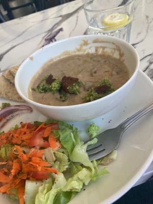 Ful Medames with pita bread and side salad included. Felafel ball was extra.  at Hummus Cafe in Seattle