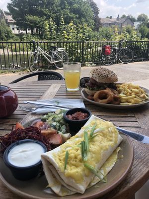 Burrito and burger by the river at Waterside Cafe in Kendal