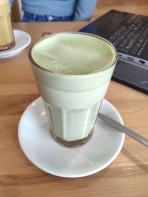 Macha latte at Waterside Cafe in Kendal