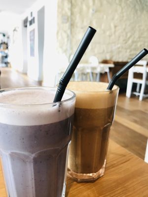 Smoothies with plant milk   at Waterside Cafe in Kendal