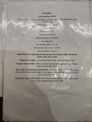 Hot Drinks Menu   at Waterside Cafe in Kendal