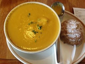 Coconut, carrot & lime soup at Waterside Cafe in Kendal