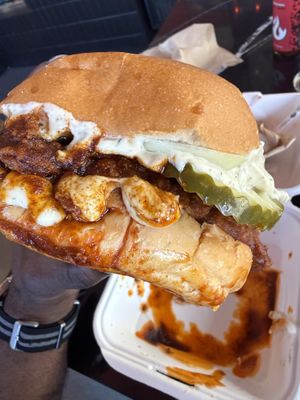 Nashville Hot Chikn. Massive sandwich   at The BE-Hive in Austin