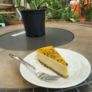 GF & Vegan Passionfruit, white chocolate cheesecake (seasonal) at Simply Naked Co. in St Petersburg