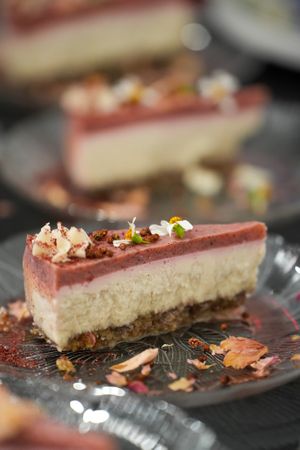 GF & Vegan Lychee Rose cheesecake at a special event at Simply Naked Co. in St Petersburg