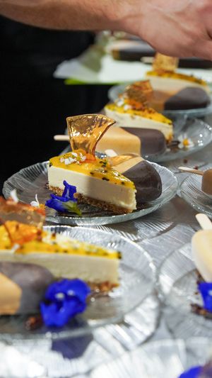 GF & Vegan Passionfruit white chocolate cheesecake at a special event at Simply Naked Co. in St Petersburg