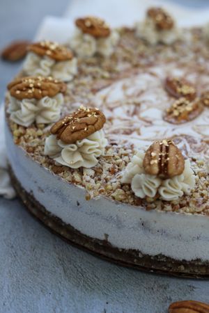 GF & Vegan Salted Caramel pecan cheesecake with 24k gold - custom order at Simply Naked Co. in St Petersburg