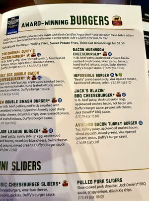 Menu - Impossible Burger labeled at Duffy's Sports Grill in Coconut Creek