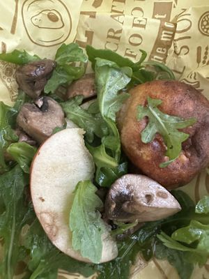 Mushrooms with arugula, apple and the super yummy potato bread   at Vital Garnish in Canandaigua