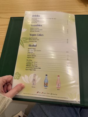 Drink menu  at Tenon Vegan Sushi in New York City