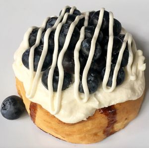 Banana Cream Lemon Blueberry Roll - Banana Cream & Lemon Frosting, and Blueberries! at Cinnaholic - South Euclid in South Euclid