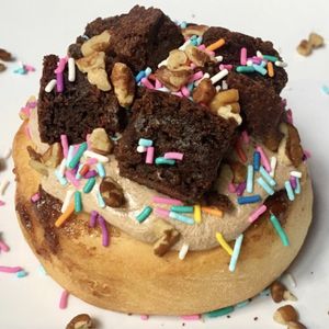 Chocolate Frosting, Brownie Bites, Walnuts, and Sprinkles! at Cinnaholic - South Euclid in South Euclid