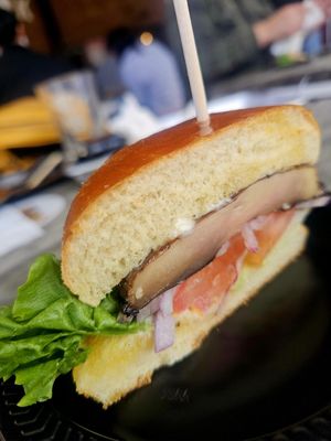 Inside the Grilled Portabello Sandwich (vegan) at Oak Park Brewing Co. in Sacramento
