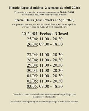 Our special opening hours for last 2 weeks of April 2026 at Open Sesame - Café & Noodle Bar Vegetariano in Porto