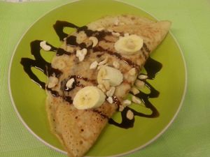 Chocolate, Banana, Cashew Crepe. Vegan, Gluten Free at Bubble Tea Paradise Healthy Cafe in Limerick
