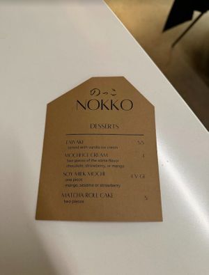 Dessert Menu at Nokko in Minneapolis