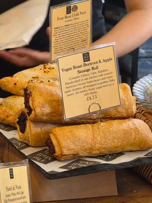 Vegan beetroot and apple sausage rolls at The Mall Deli in Bristol