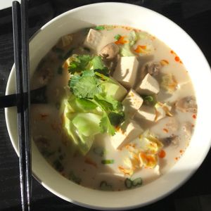 Tom Kha noodle soup with tofu at Vida's Thai Food in Homer