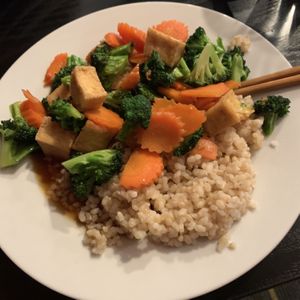 Broccoli tofu garlic sauce all mixed in at Vida's Thai Food in Homer