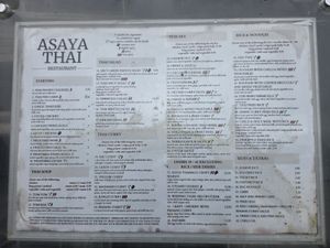 Menu outside the restaurant at Asaya Thai Restaurant in Keswick