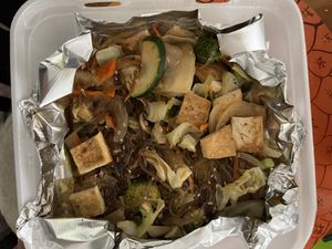 Vegan chapchae with tofu  at Suzy's Kitchen in Bremerton