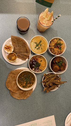 Selection of vegan dishes including a vegan chai at Bundobust in Leeds