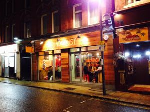 Outside in December at Bundobust in Leeds