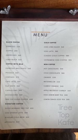 Menu 1  at The Tree Top Kafe in Auroville