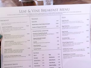 menu at Leaf & Vine in Wirral
