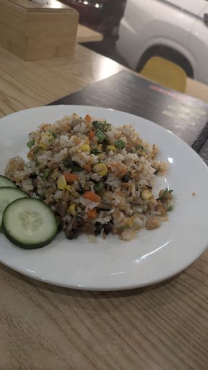 Fried mushroom + 'pork' rice at Chay Đại Bình in Da Nang